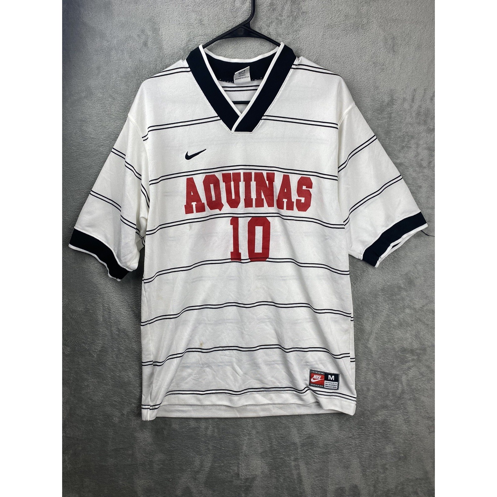 Nike Vintage Mens Medium Aquinas #10 White Jersey Usa Made